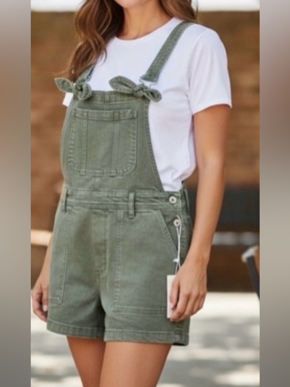 Zenana Outfitters Olive Green Denim Shortalls